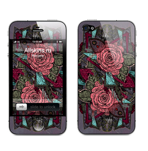 Наклейка на Телефон Apple iPhone 4S, 4 Садовые розы,  купить в Москве – интернет-магазин Allskins, искусство, цветы, розы, абстракция, калейдоскоп, красота, Витраж, авангард