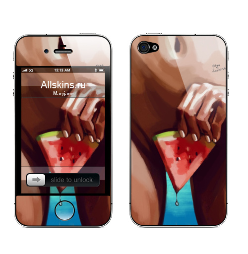 Наклейка на Телефон Apple iPhone 4S, 4 Сочное лето,  купить в Москве – интернет-магазин Allskins, секс, лето, морская, арбуз, сочно, яркий