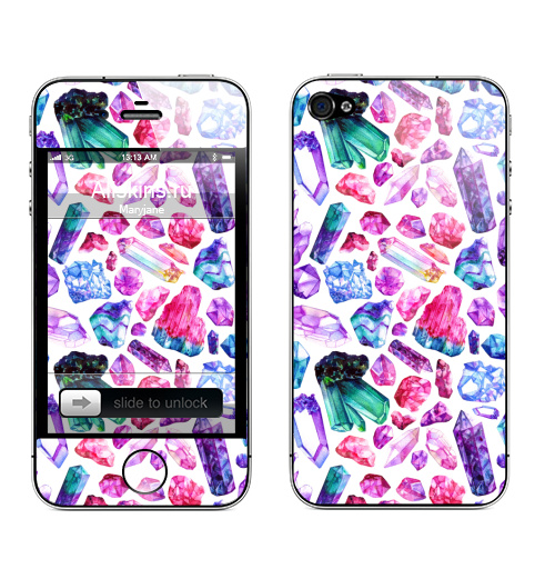 Наклейка на Телефон Apple iPhone 4S, 4 Кристальный паттерн,  купить в Москве – интернет-магазин Allskins, иллюстация, акварель, яркий, фиолетовый, розовый, камни, кристалл