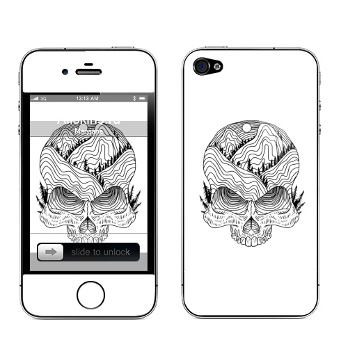Наклейка на Телефон Apple iPhone 4S, 4 Горный череп,  купить в Москве – интернет-магазин Allskins, черно-белое, черное и белое, природа, горы, череп