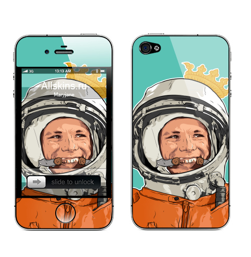 Наклейка на Телефон Apple iPhone 4S, 4 Гагарин,  купить в Москве – интернет-магазин Allskins, космос, космонавтика