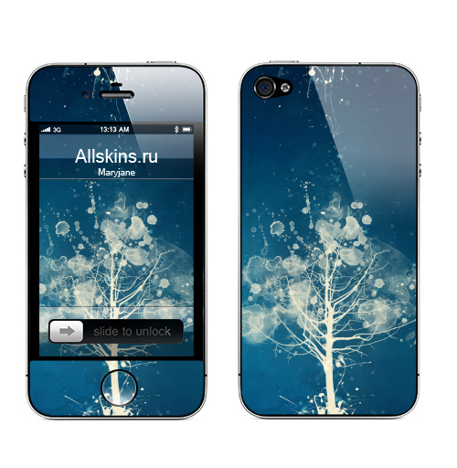 Наклейка на Телефон Apple iPhone 4S, 4 Белое абстрактное дерево,  купить в Москве – интернет-магазин Allskins, лес, абстракция, паттерн, синий, белый, акварель, брызги, рисунки, природа, растение