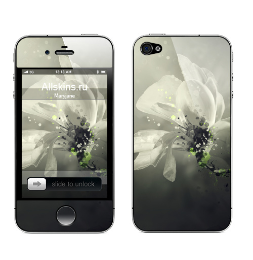 Наклейка на Телефон Apple iPhone 4S, 4 Цветок и брызги,  купить в Москве – интернет-магазин Allskins, цветы, брызги, акварель, паттерн, растение, природа, абстракция, стильно, солнце, рисунки