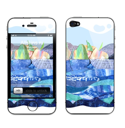 Наклейка на Телефон Apple iPhone 4S, 4 Коллаж с пейзажем, озеро и скалы,  купить в Москве – интернет-магазин Allskins, коллаж, радость, круто, детские, школьный, озеро, природа, синий, бумага, голуой