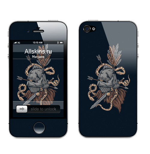 Наклейка на Телефон Apple iPhone 4S, 4 Средневековый воин,  купить в Москве – интернет-магазин Allskins, солдаты, старый, череп, змея, военные, Викинг, дотворк, ретро