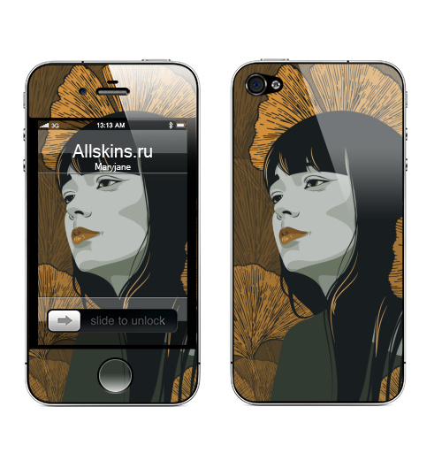 Наклейка на Телефон Apple iPhone 4S, 4 Девушка в осенних листьях,  купить в Москве – интернет-магазин Allskins, лицо, девушка, осень, листья, тоска, печаль, красота, волшебные, магия