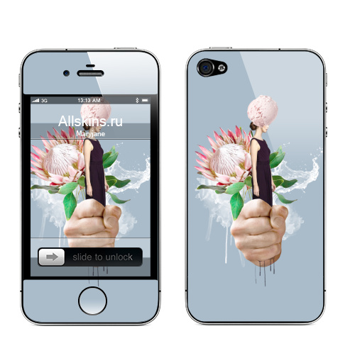 Наклейка на Телефон Apple iPhone 4S, 4 Пастельный букет,  купить в Москве – интернет-магазин Allskins, букет, цветы, девушка, мороженое, акварель, белый, вода, нежно, пастельный, психоделичный