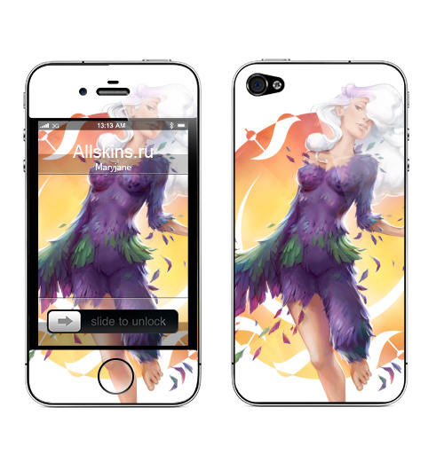 Наклейка на Телефон Apple iPhone 4S, 4 Разоблачение,  купить в Москве – интернет-магазин Allskins, вдохновение, нежно, миф, девушка, иллюстация, иллюстраторы, перья, облако, женьщина