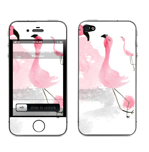 Наклейка на Телефон Apple iPhone 4S, 4 Акварельная иллюстрация фламинго,  купить в Москве – интернет-магазин Allskins, розовый, фламинго, акварель