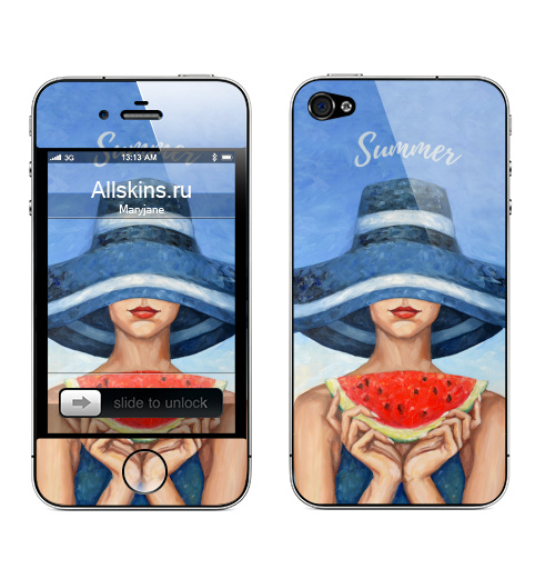 Наклейка на Телефон Apple iPhone 4S, 4 Предвкушение,  купить в Москве – интернет-магазин Allskins, девушка, шляпа, арбуз, морская, дама, масляная, мазки, картины, яркий