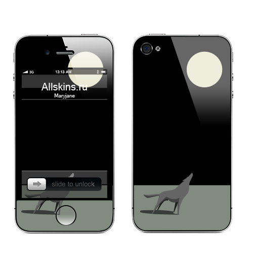 Наклейка на Телефон Apple iPhone 4S, 4 Волк воет на луну,  купить в Москве – интернет-магазин Allskins, волк, ночь, луна, воет, тоска, одиночество, инстинкт, сила, зверушки