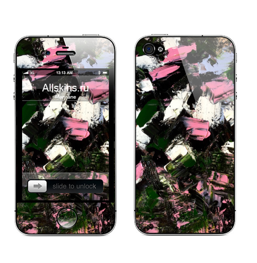 Наклейка на Телефон Apple iPhone 4S, 4 Абстрактный принт Летний вечер,  купить в Москве – интернет-магазин Allskins, розовый, зеленый, белый, черный, вечер, летний, акрил, мазки, современный, абстракция