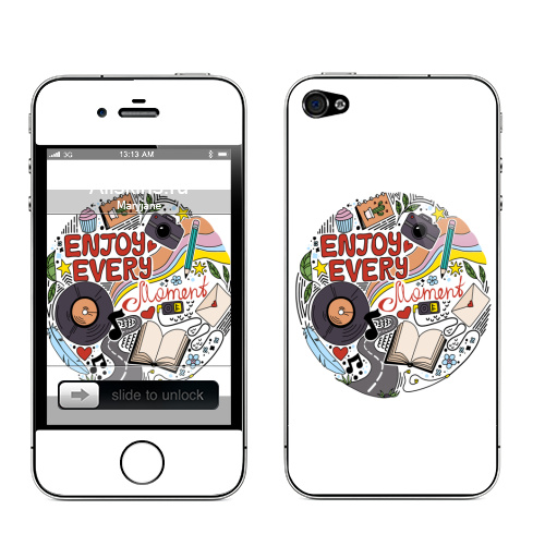 Наклейка на Телефон Apple iPhone 4S, 4 Enjoy every moment,  купить в Москве – интернет-магазин Allskins, книга, цветы, сладости, увлечения, фотоаппарат, хобби, музыка, дудлы, позитив, надписи