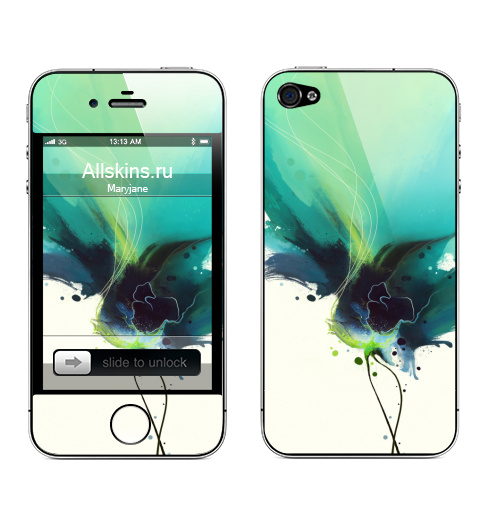 Наклейка на Телефон Apple iPhone 4S, 4 Абстрактное растение,  купить в Москве – интернет-магазин Allskins, абстракция, лес, флора, искусство, рисунки, акварель, брызги, краски, цветы