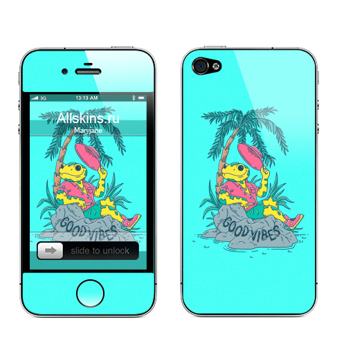 Наклейка на Телефон Apple iPhone 4S, 4 Позитивная Саламандра,  купить в Москве – интернет-магазин Allskins, ящерица, пальма, морская, путешествия, лето, мультяшная, яркий, персонажи, отдых