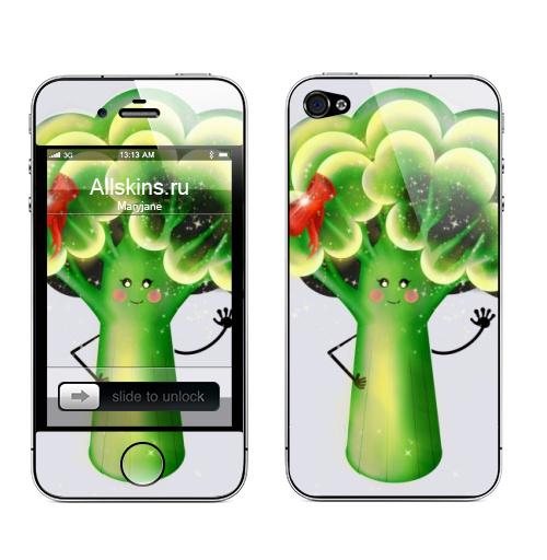 Наклейка на Телефон Apple iPhone 4S, 4 Бьюти Брокколи,  купить в Москве – интернет-магазин Allskins, овощи, брокколи, бант