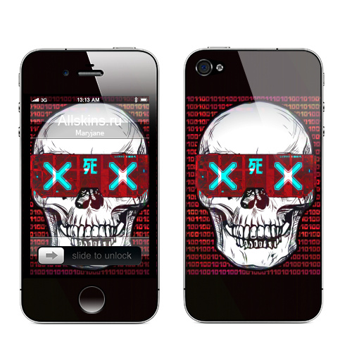 Наклейка на Телефон Apple iPhone 4S, 4 Кибер смерть,  купить в Москве – интернет-магазин Allskins, киберпанк, череп, гики