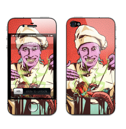 Наклейка на Телефон Apple iPhone 4S, 4 Супчик,  купить в Москве – интернет-магазин Allskins, глаз, еда, безумие, запах, грибы, рыба, улыбка, динамит