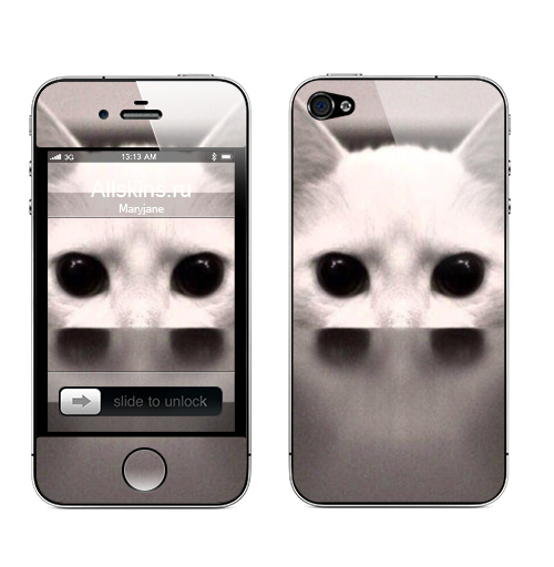 Наклейка на Телефон Apple iPhone 4S, 4 Сквозь...,  купить в Москве – интернет-магазин Allskins, черно-белый, киса, кошка, глаз, фотография