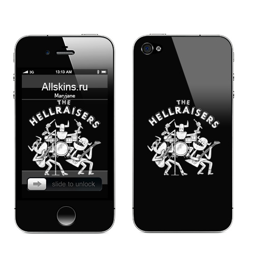 Наклейка на Телефон Apple iPhone 4S, 4 ВОССТАВШИЕ ИЗ АДА,  купить в Москве – интернет-магазин Allskins, черно-белое, гитарист, барабаны, мотоцикл, гитара, гравюра, байкер, металл, музыка, рок, монстры