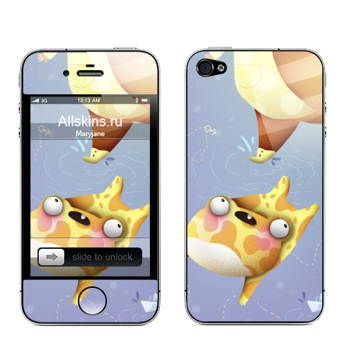 Наклейка на Телефон Apple iPhone 4S, 4 Безумная лягушка,  купить в Москве – интернет-магазин Allskins, сказки, лягушка, животные, яркий, голубой, лужа, погода, природа, желтый, веселый