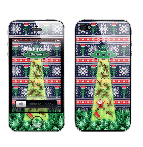 Наклейка на Телефон Apple iPhone 4S, 4 Похищение Санты Клауса,  купить в Москве – интернет-магазин Allskins, ночьвый_год, новый год, вязание, свитер, свитер_с_оленями, олень, дед_мороз, Санта_Клаус, зима