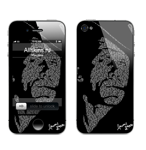 Наклейка на Телефон Apple iPhone 4S, 4 Любви к Хармсу,  купить в Москве – интернет-магазин Allskins, черно-белое, писатель, классика, известные люди, 300 Лучших работ