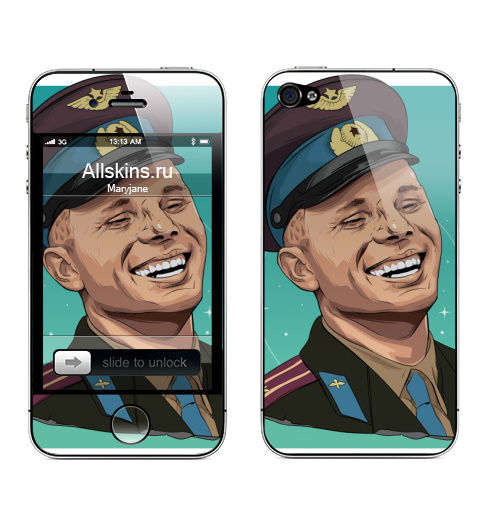 Наклейка на Телефон Apple iPhone 4S, 4 Гагарин первый,  купить в Москве – интернет-магазин Allskins, известные люди, космонавтика, Гагарин, портрет гагарина, принт с гагариным, принт с космосом, космонавтики, в космосе, чехол с космосом, чехол с гагариным
