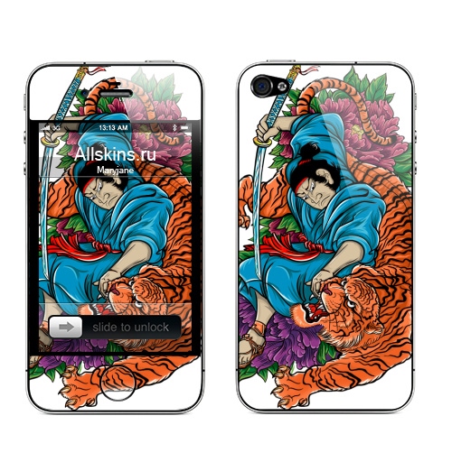 Наклейка на Телефон Apple iPhone 4S, 4 Меч самурая,  купить в Москве – интернет-магазин Allskins, классика, Япония, самурай, тигры, ориентал, Китай, цветы, японская