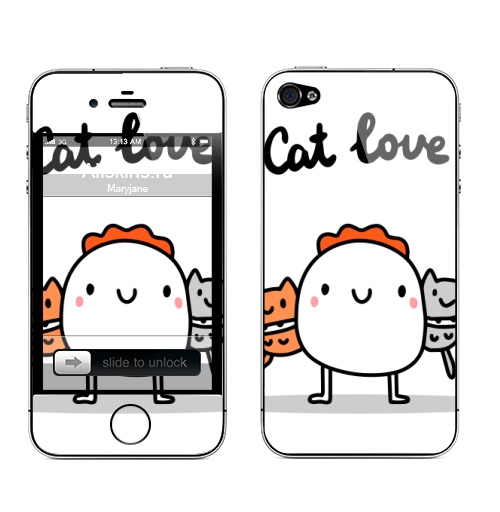 Наклейка на Телефон Apple iPhone 4S, 4 Человек с котами,  купить в Москве – интернет-магазин Allskins, классика, котята, котаны, человек, мультяшная, кавайный, мило, домашние, животные, питомец, графика, леттериннг, персонажи, белый, оранжевый, серый, черный