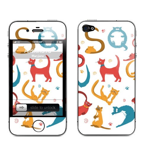 Наклейка на Телефон Apple iPhone 4S, 4 Глупые коты,  купить в Москве – интернет-магазин Allskins, милые животные, мило, забавный, прикол, толстый, лапы, узор, паттерн, пушистый, животные, питомец, кошка, котаны, котята