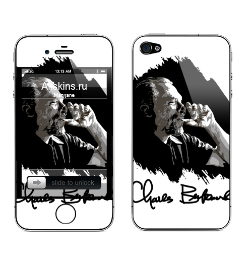 Наклейка на Телефон Apple iPhone 4S, 4 Чарльз Буковски,  купить в Москве – интернет-магазин Allskins, алкоголь, писатель, классика, литература, Буковски, известные люди