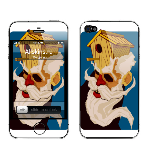 Наклейка на Телефон Apple iPhone 4S, 4 Ку-Ку,  купить в Москве – интернет-магазин Allskins, сарказм, кукушка, дед, дедушка, скворечник, домик, борода, ку-ку, красный, птицасчатья, череп