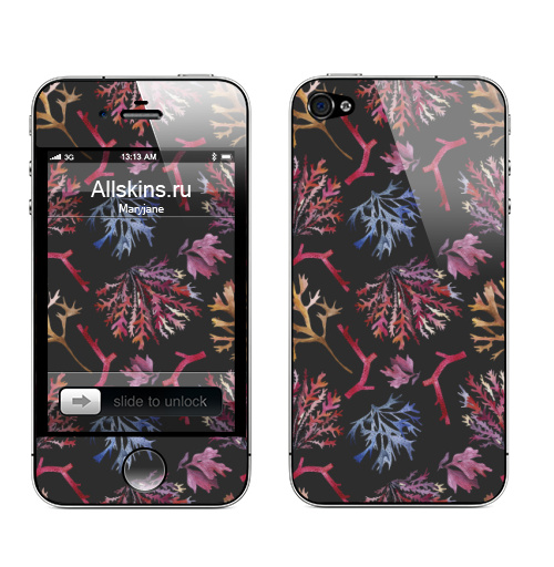 Наклейка на Телефон Apple iPhone 4S, 4 Кораллы на тёмном,  купить в Москве – интернет-магазин Allskins, сюрреализм, кораллы, океаны, животные, лес, флора, подводныймир, под водой, полипы, вода, морская, отдых