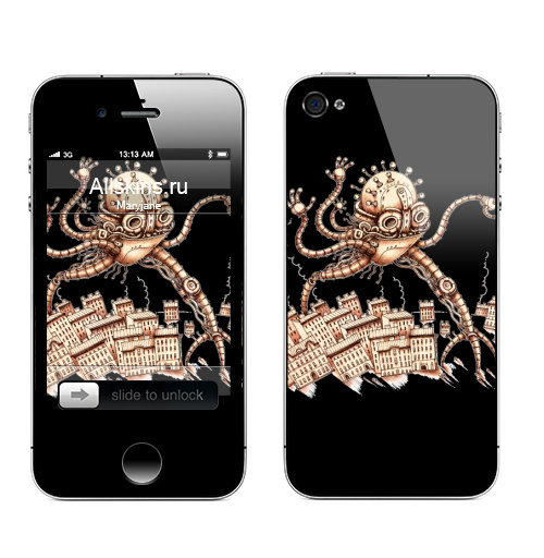 Наклейка на Телефон Apple iPhone 4S, 4 Вторжение,  купить в Москве – интернет-магазин Allskins, техника, фантазия, фантастика, военные, агрессия, робот, город