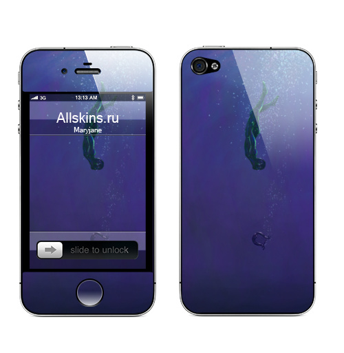 Наклейка на Телефон Apple iPhone 4S, 4 Прыжок в Стикс,  купить в Москве – интернет-магазин Allskins, мистика, стикс, Орфей, Эвредика, океаны, река, дно, Лира, пропасть, вода, прыжок, плавец, морская, тонущий, синий, глубина
