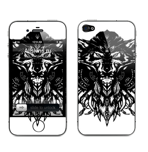 Наклейка на Телефон Apple iPhone 4S, 4 Девушка волк,  купить в Москве – интернет-магазин Allskins, сюрреализм, этно