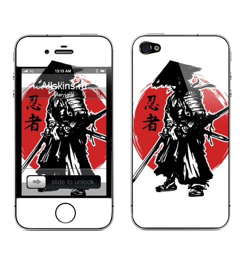Наклейка на Телефон Apple iPhone 4S, 4 Ронин, японский воин с катаной,  купить в Москве – интернет-магазин Allskins, иероглифы, katana, Ронин, клякса, самурай, Япония, поп-арт