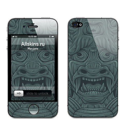Наклейка на Телефон Apple iPhone 4S, 4 СТРАДАЛЕЦ,  купить в Москве – интернет-магазин Allskins, мистика, персонажи, маска, демоны, Япония, японская, Мифы, сказки, лицо, монстры, статуя, классика