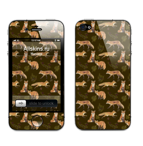 Наклейка на Телефон Apple iPhone 4S, 4 Много лисичек,  купить в Москве – интернет-магазин Allskins, лиса, листья, лес