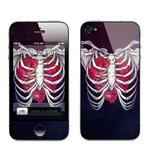 Наклейка на Телефон Apple iPhone 4S, 4 Сердце скелетон,  купить в Москве – интернет-магазин Allskins, мистика, сердце, скелет, череп, хэллоуин, хоррор, готика, любовь