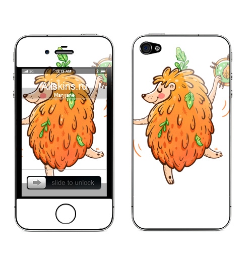 Наклейка на Телефон Apple iPhone 4S, 4 Пляшущий Ёжик,  купить в Москве – интернет-магазин Allskins, ежик, музыка, танцы, животные, природа, мило