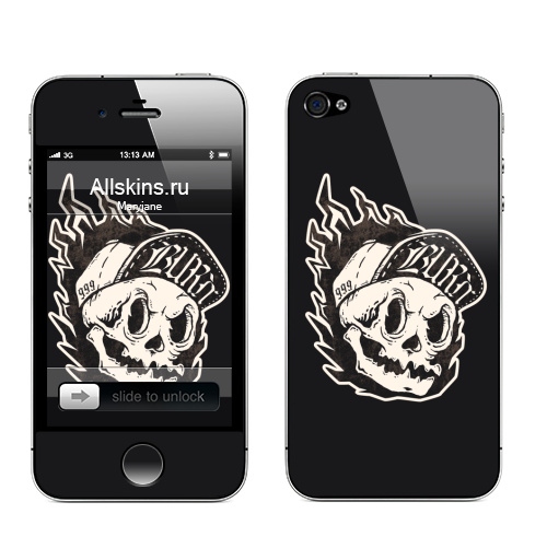 Наклейка на Телефон Apple iPhone 4S, 4 Горящий парень,  купить в Москве – интернет-магазин Allskins, стритарт, скелет, огонь, череп, черно-белое, олдсул, ярость