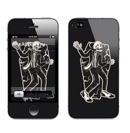 Наклейка на Телефон Apple iPhone 4S, 4 Джазовые ручки,  купить в Москве – интернет-магазин Allskins, стритарт, скелет, джаз, танцы, череп, смерть, гроб, олдскулл, черно-белое