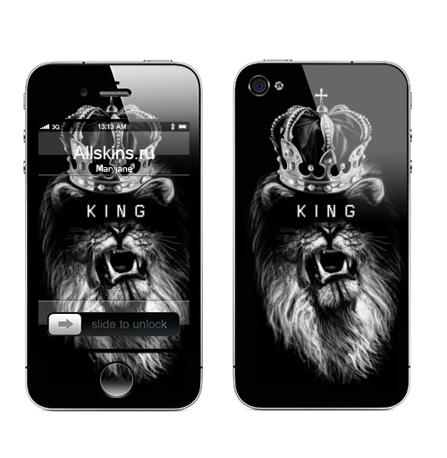 Наклейка на Телефон Apple iPhone 4S, 4 КИНГ,  купить в Москве – интернет-магазин Allskins, классика, король, лев, корольлев, Оберег, черный, белый, черно-белое, природа, дикаяприрода, африка, растафарай, графика, кошка, чёрная кошка, дикая природа, подарки, новый год, король лев, храбрость