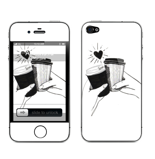 Наклейка на Телефон Apple iPhone 4S, 4 Встреча с другом,  купить в Москве – интернет-магазин Allskins, кофеварка, встреча, друзьям, чай и кофе, дружба, подруга, любовь