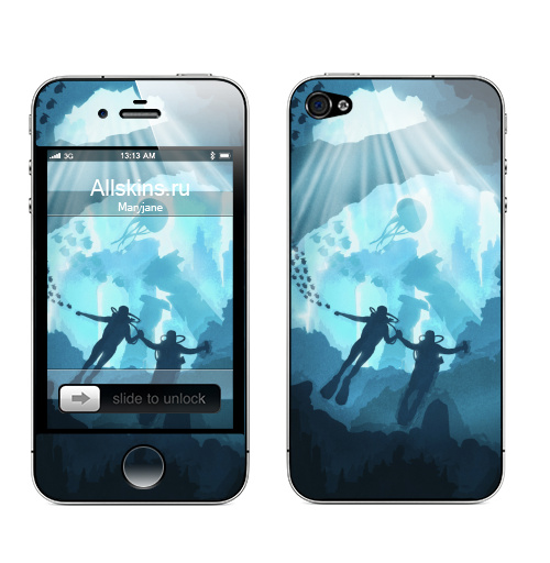 Наклейка на Телефон Apple iPhone 4S, 4 Свет океана,  купить в Москве – интернет-магазин Allskins, мистика, морская, вода, люди, лето, иллюстрацияпринт, атлантида, развлечение, развалины, плавание, плавать, подводный, подводное, подводная