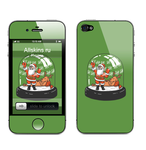 Наклейка на Телефон Apple iPhone 4S, 4 Санта в шарике,  купить в Москве – интернет-магазин Allskins, снег, зима, пикник, новый год, олень, дед_мороз, Санта_Клаус