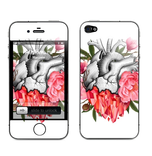Наклейка на Телефон Apple iPhone 4S, 4 Это влюбленность,  купить в Москве – интернет-магазин Allskins, магнолия, пион, для_влюбленных, цветы, сердце, любовь
