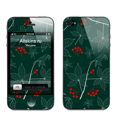 Наклейка на Телефон Apple iPhone 4S, 4 Девичий виноград,  купить в Москве – интернет-магазин Allskins, бесшовный, ягоды, осень, листья, виноград, паттерн, узор, поп-арт